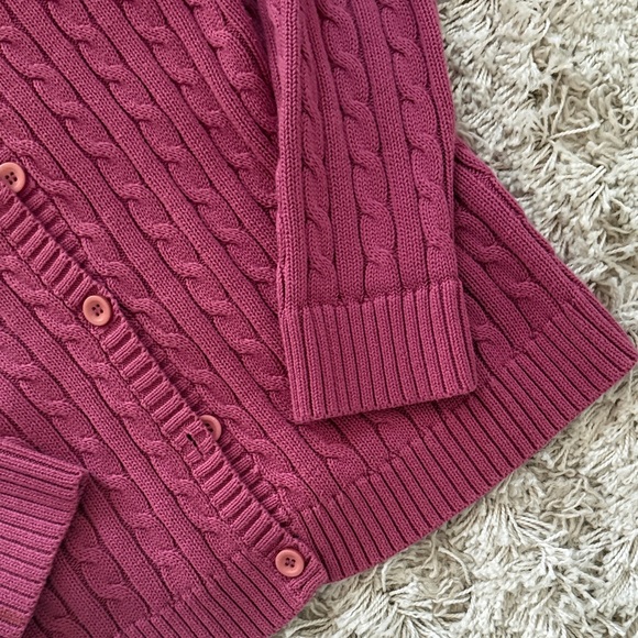 L.L. Bean Women's Cable Knit Button-Front Cardigan - Raspberry Pink - Picture 4 of 6